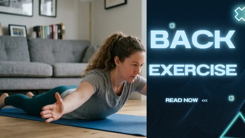 Beginner doing prone Y raise as part of back exercises at home without equipment

