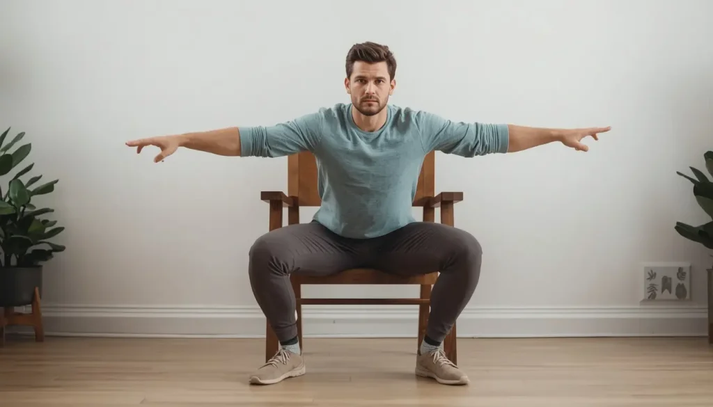 Chair squat exercise, an easy move to start fitness at home