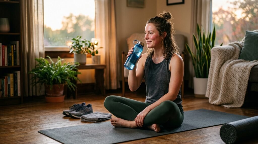 Cooling down and hydrating after a full body workout session