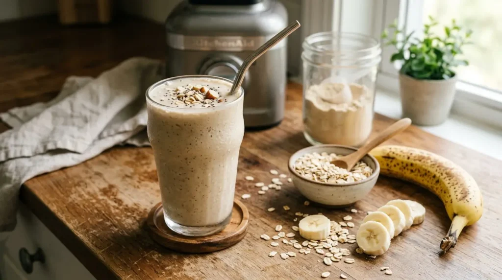 Post-workout protein smoothie with banana and oats