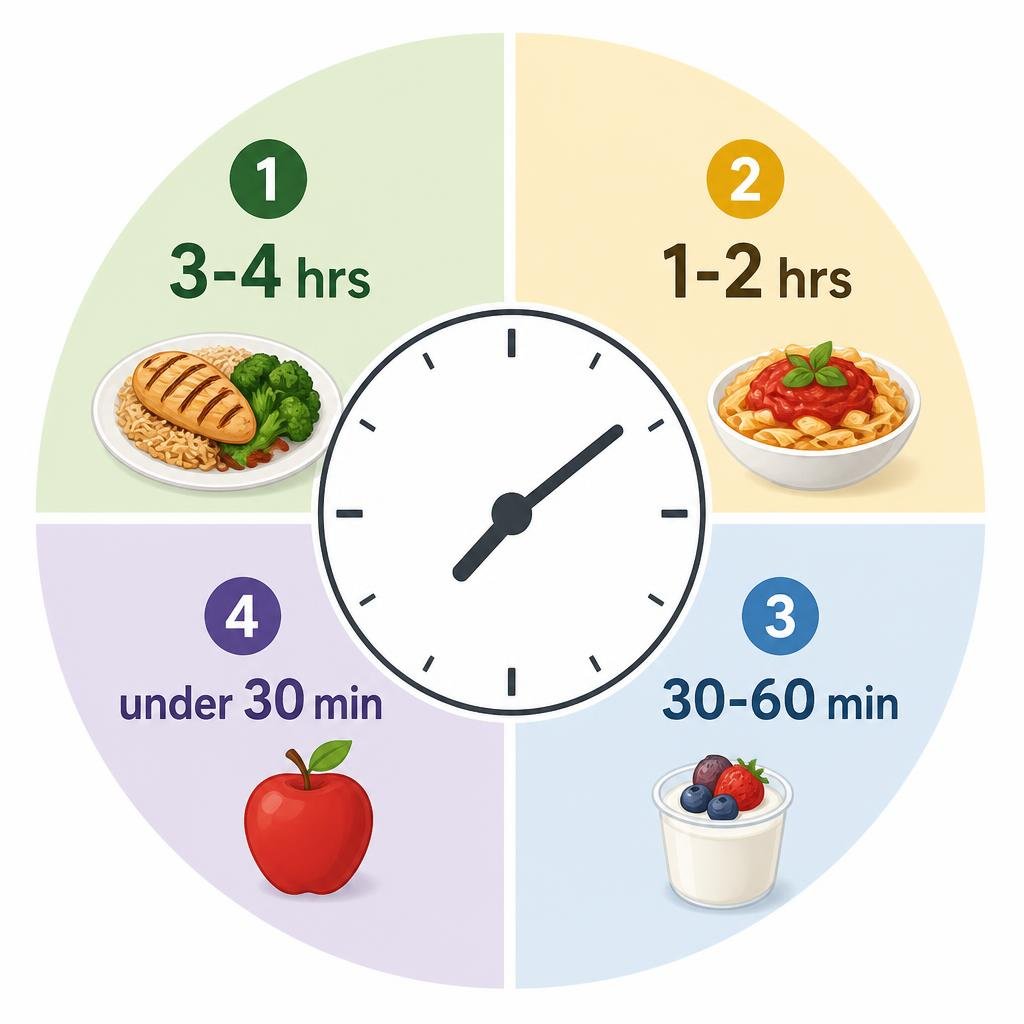 pre workout meal timing chart - what to eat before workout by hour