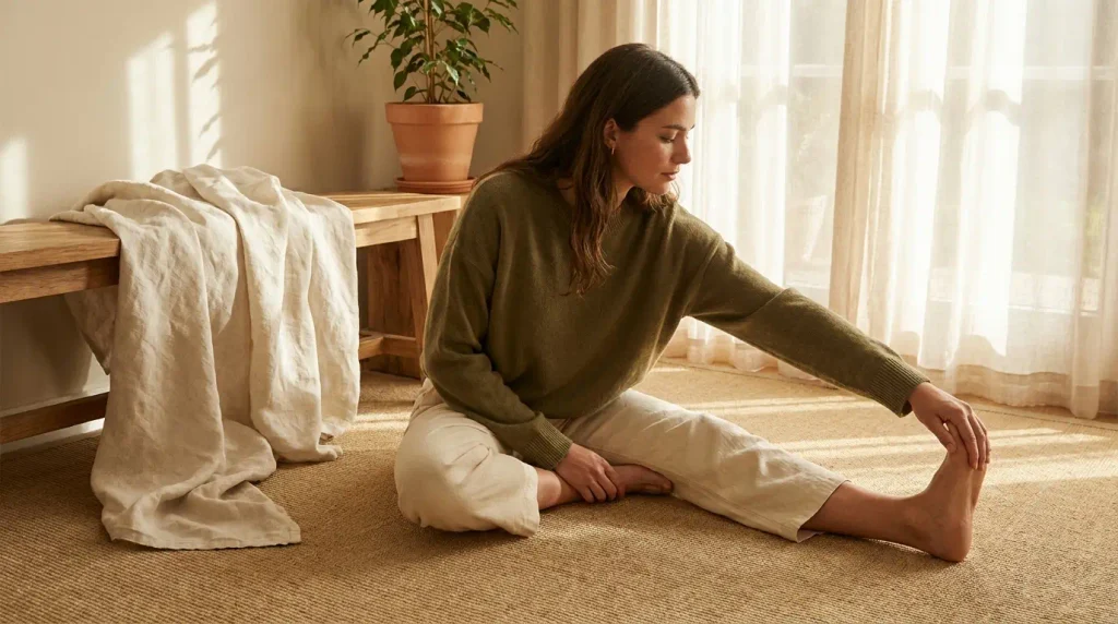 Person resting and stretching, representing the Recover pillar of the Bodylix method