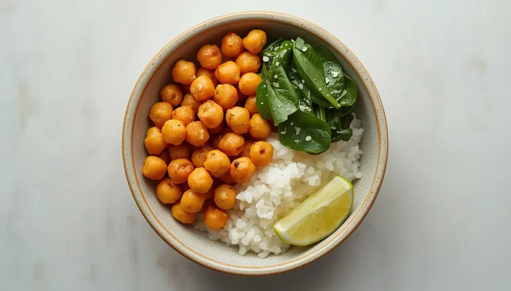 Chickpea rice bowl, a quick and cheap vegetarian recipe idea