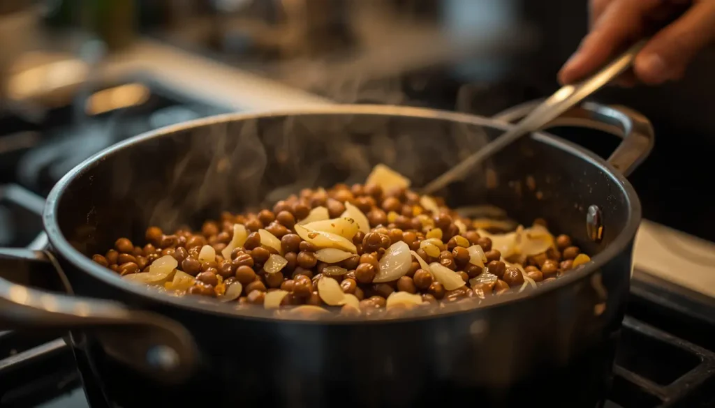 Cooking basic dal, one of many cheap vegetarian recipes for a budget kitchen