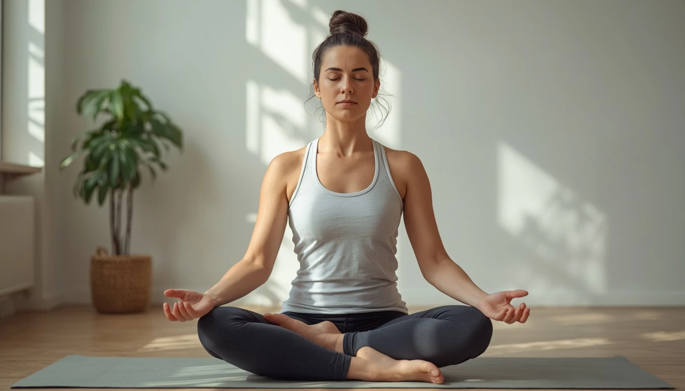 Person practicing resonance frequency breathing to improve heart rate variability naturally