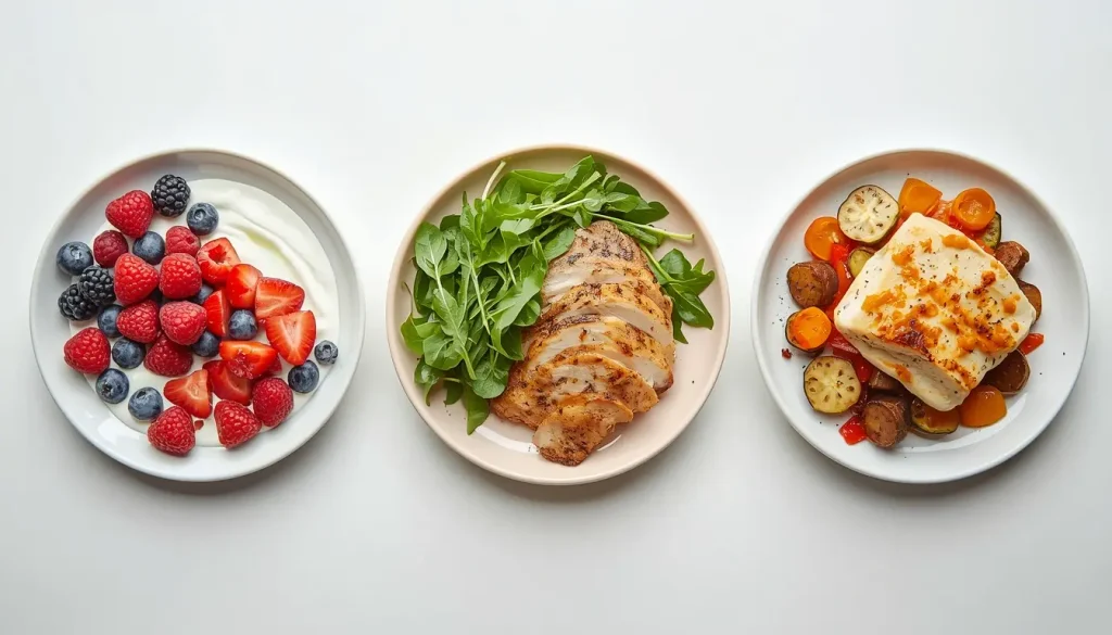 A sample day of meals built around low calorie high protein foods