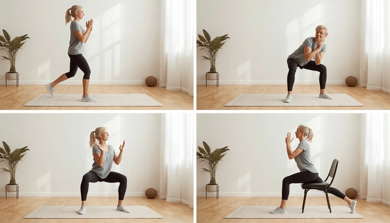 Four simple low-impact exercises shown side by side