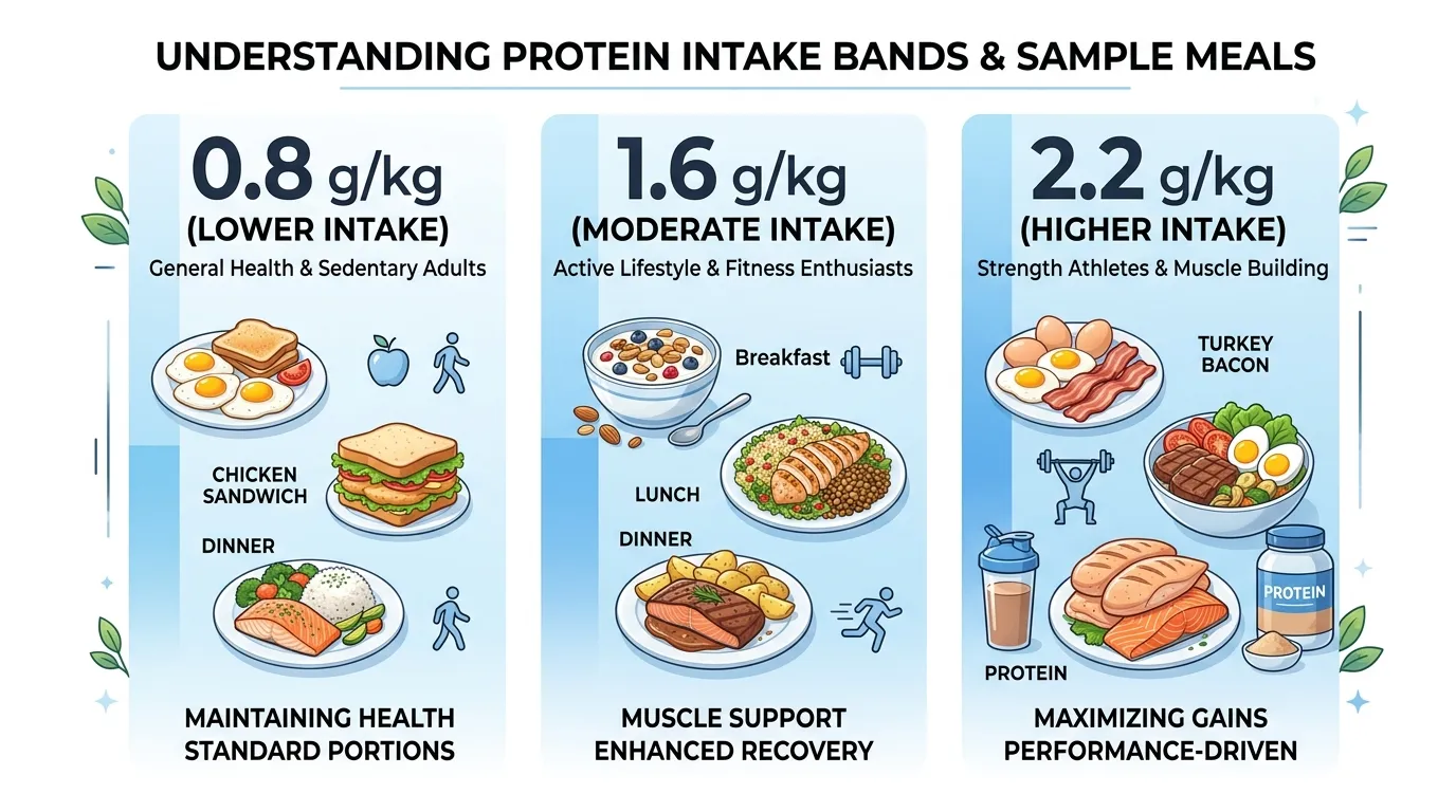 Protein intake bands: minimum, active, high performance